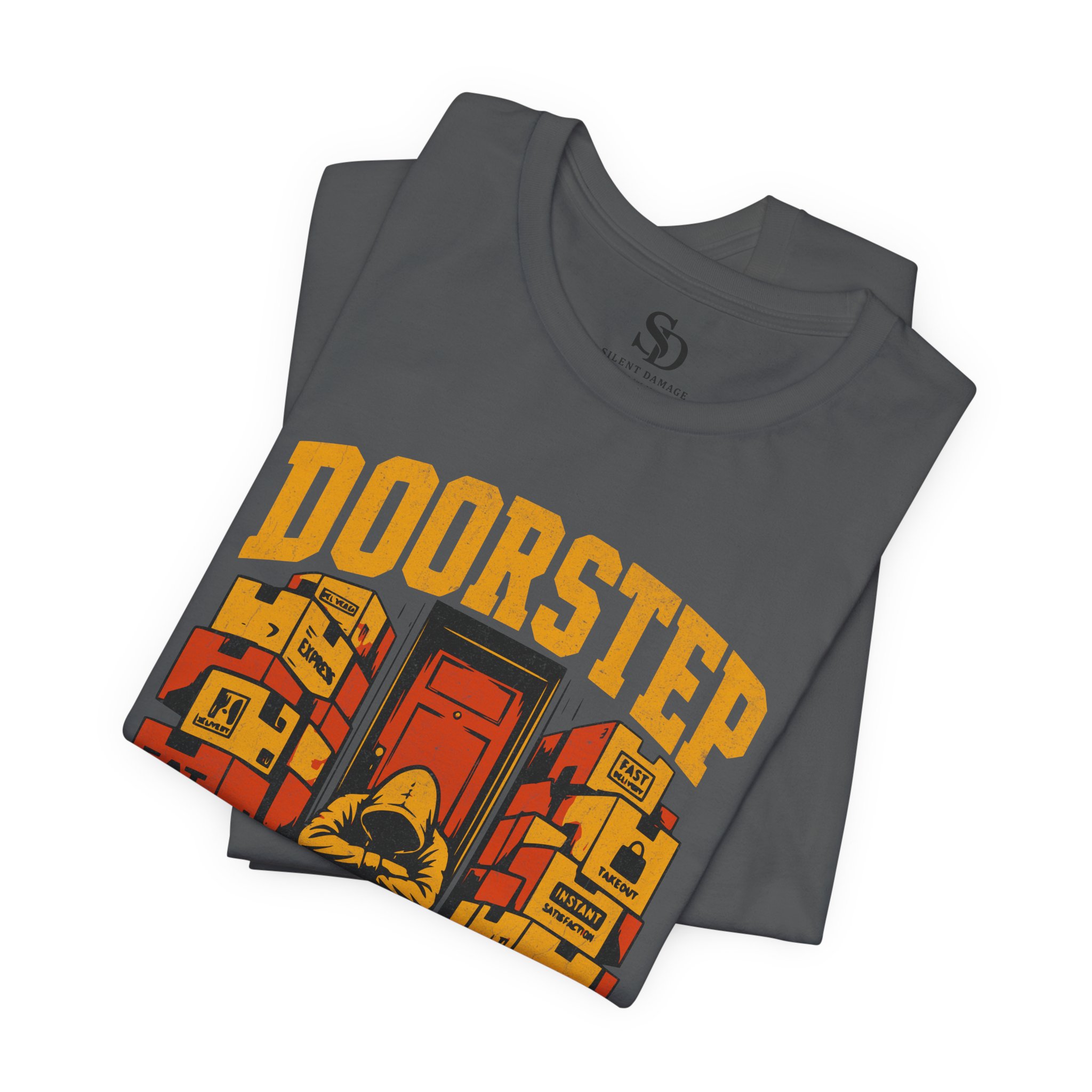 Doorstep Prisoner T-Shirt - Delivery Dependent - Orange and Yellow - Image 14