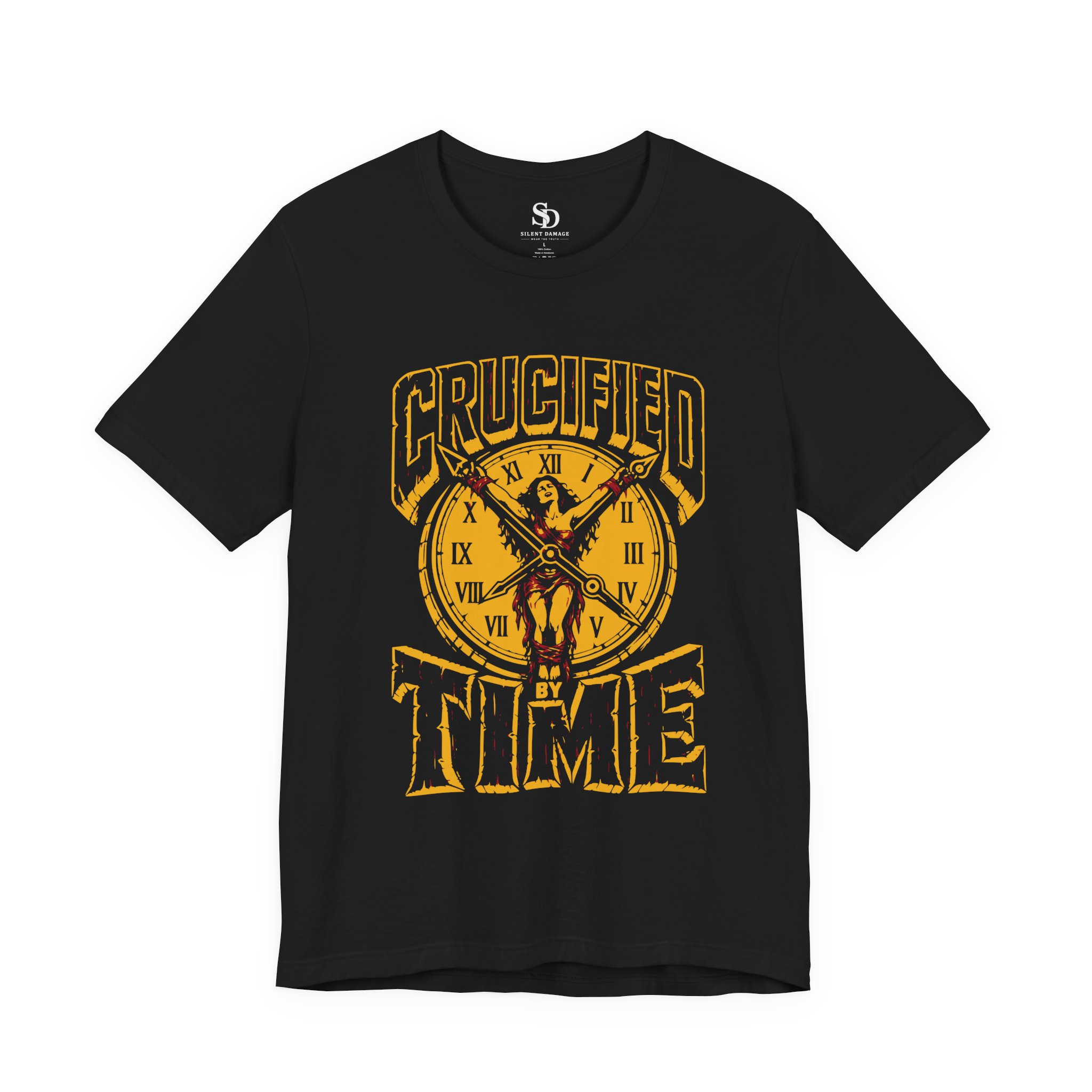 Crucified Time Graphic T-Shirt – Vintage Clock,Time Pressure Design - Image 5