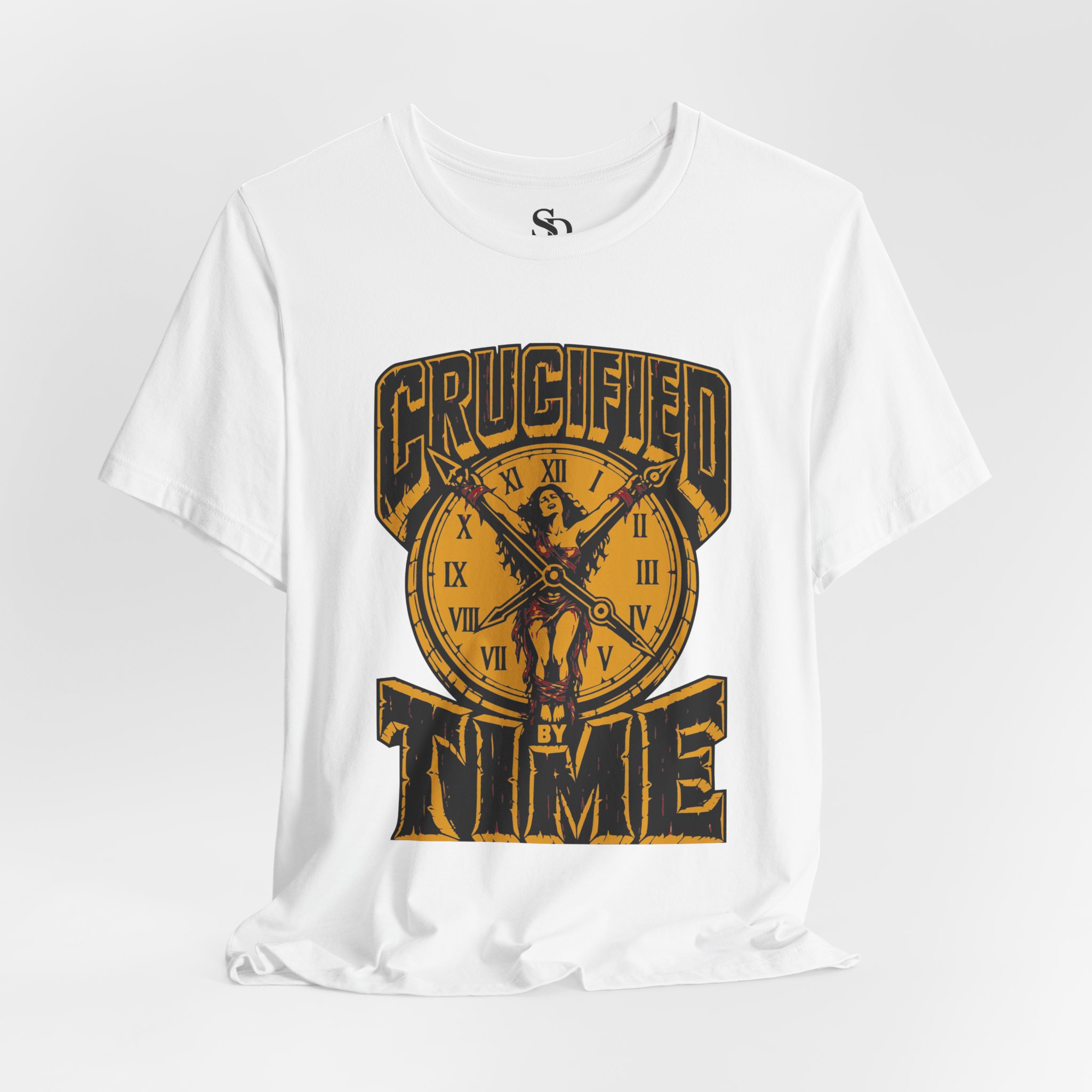 Crucified Time Graphic T-Shirt – Vintage Clock,Time Pressure Design - Image 3