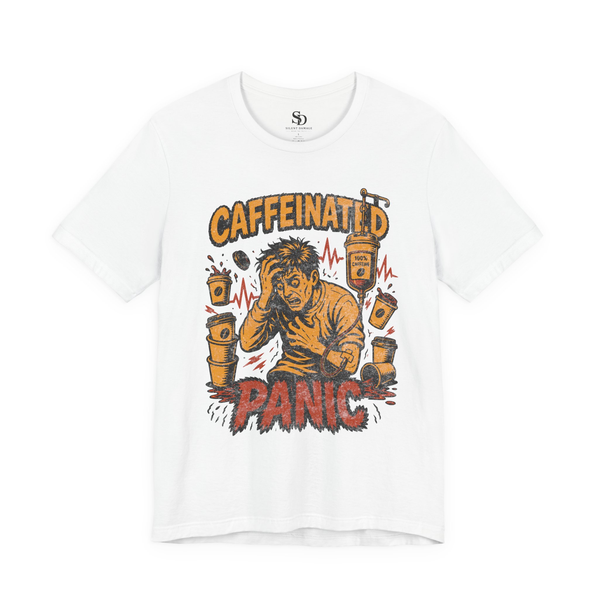 Caffeinated Panic T-Shirt – Coffee Anxiety Awareness - Image 6