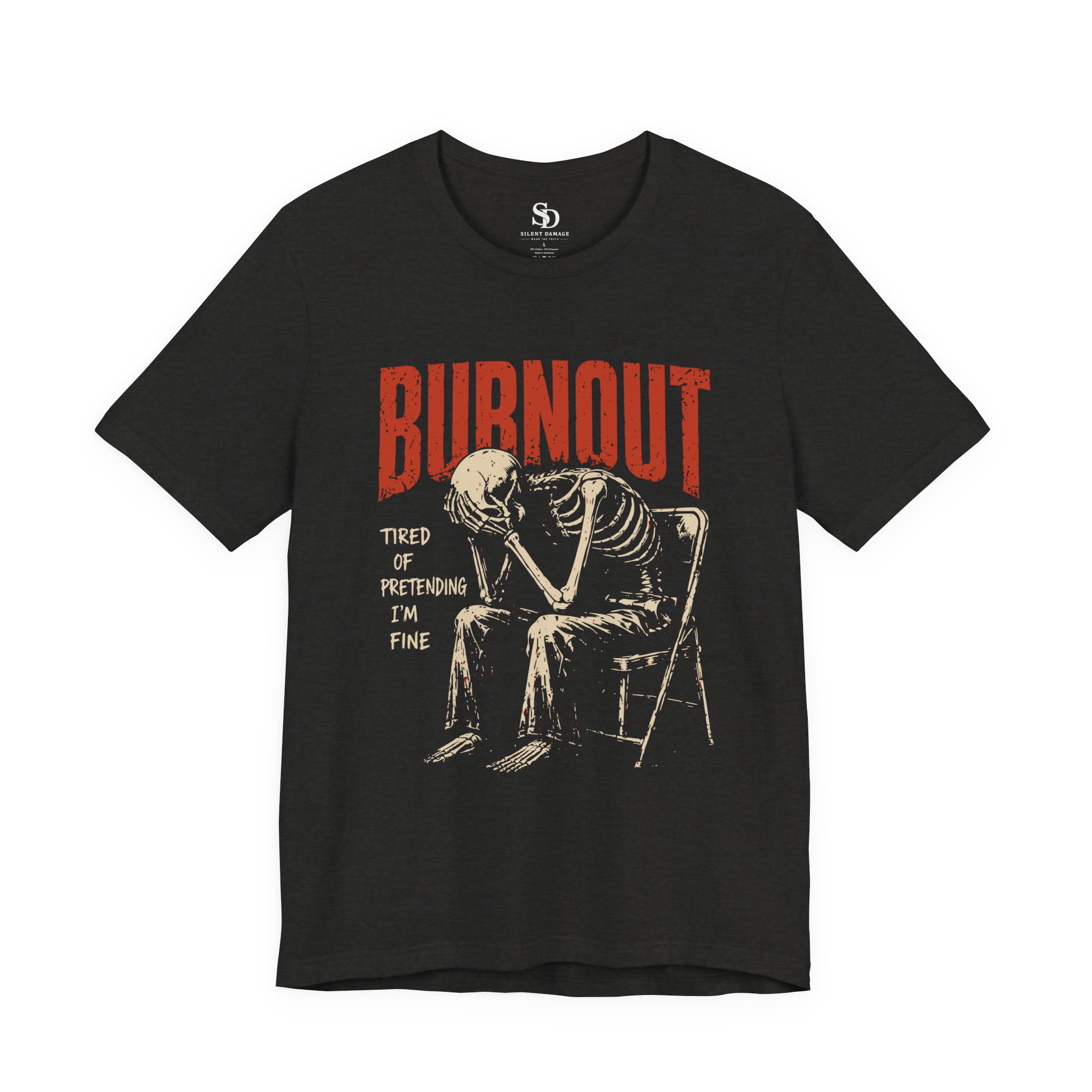 Burnout Chair Skeleton - Mental Exhaustion Graphic Tee - Premium Streetwear - Image 2