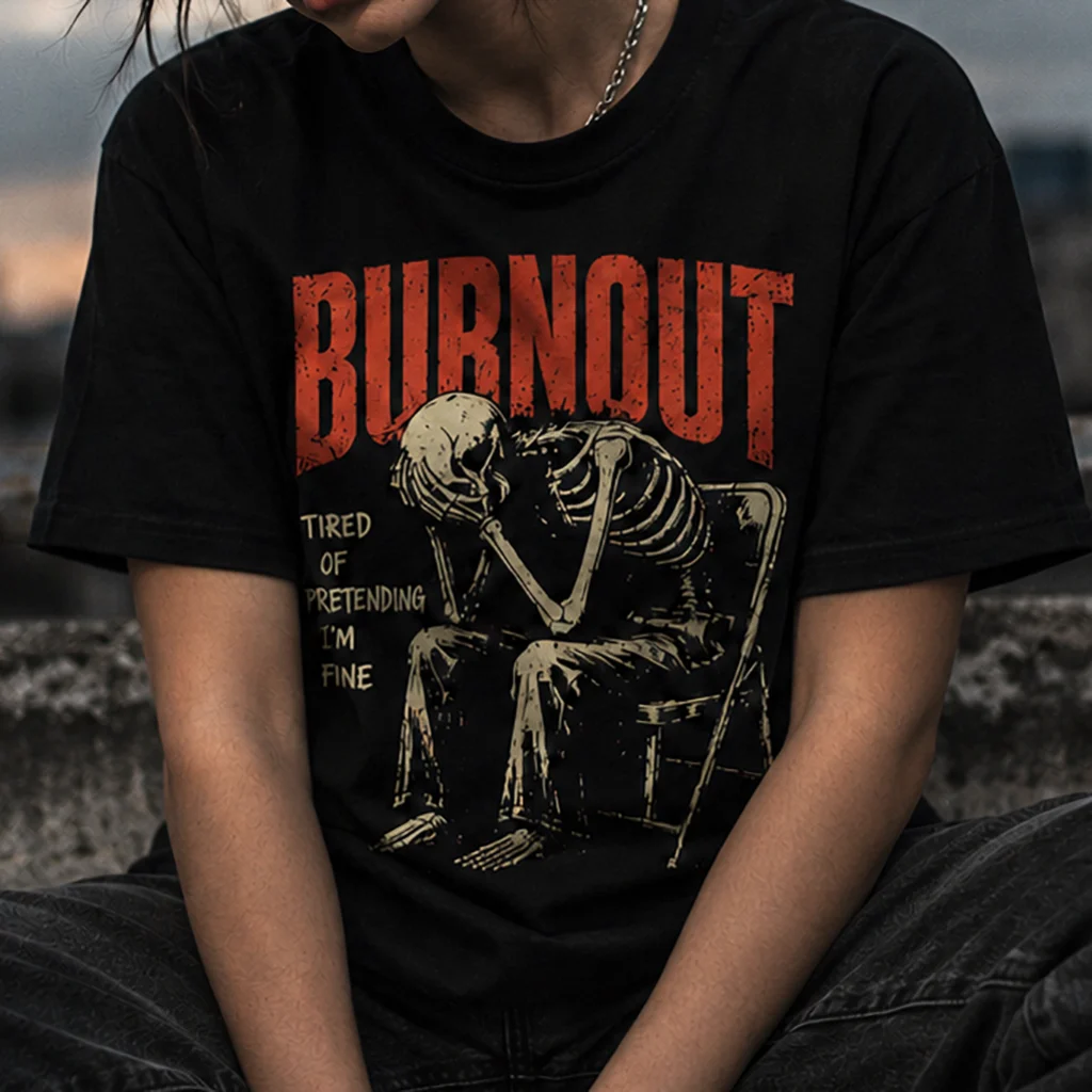 Burnout Chair Skeleton - Mental Exhaustion Graphic Tee - Premium Streetwear - Image 3