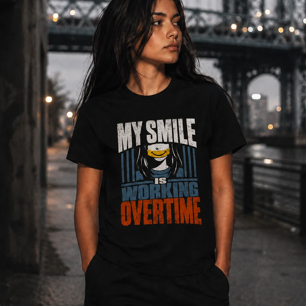 My Smile Is Working Overtime - Depression Masking Graphic Streetwear Tee - Image 3
