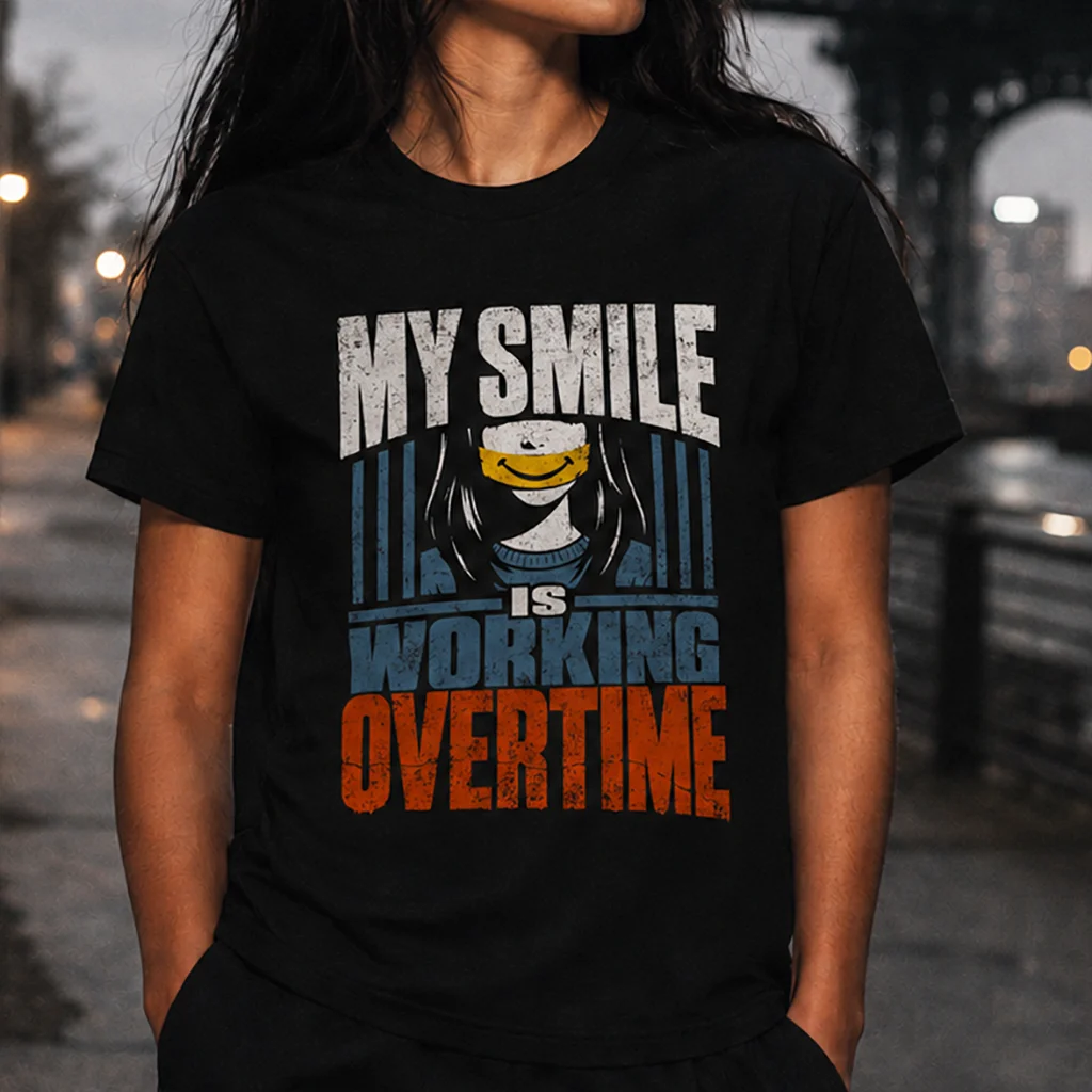 My Smile Is Working Overtime - Depression Masking Graphic Streetwear Tee