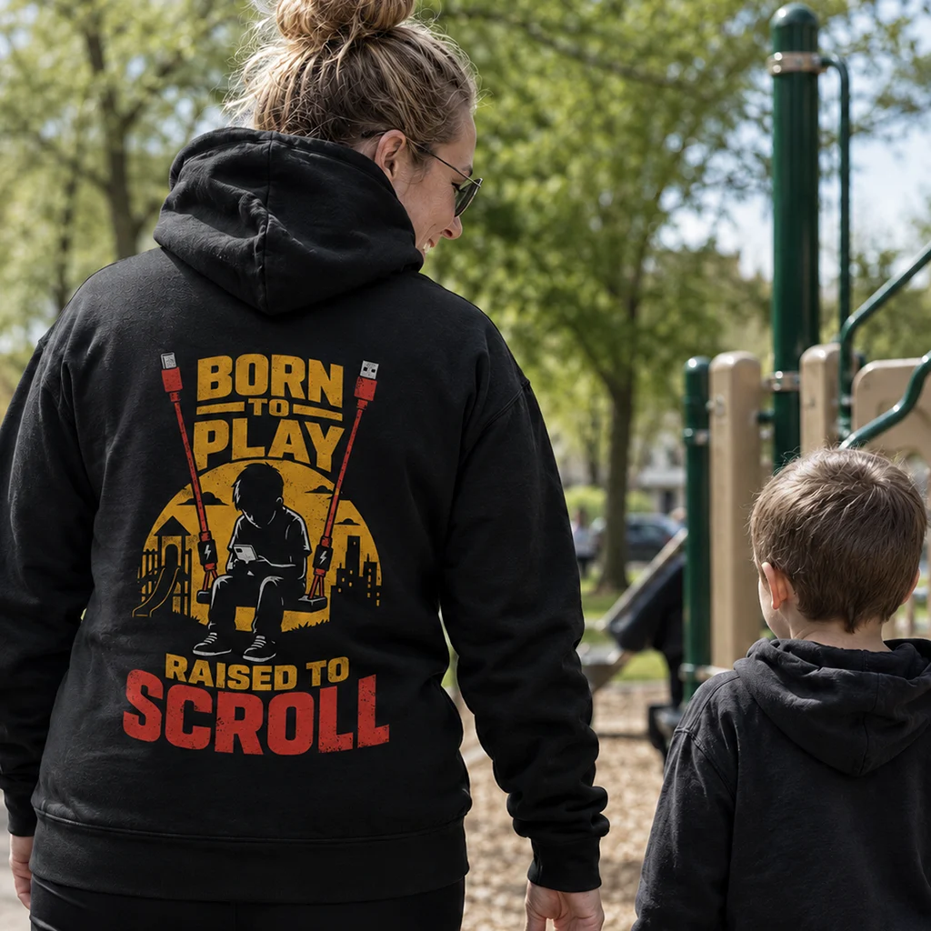 Born To Play Raised To Scroll - Child Phone Graphic Hoodie Apparel for Men and Women - Image 8