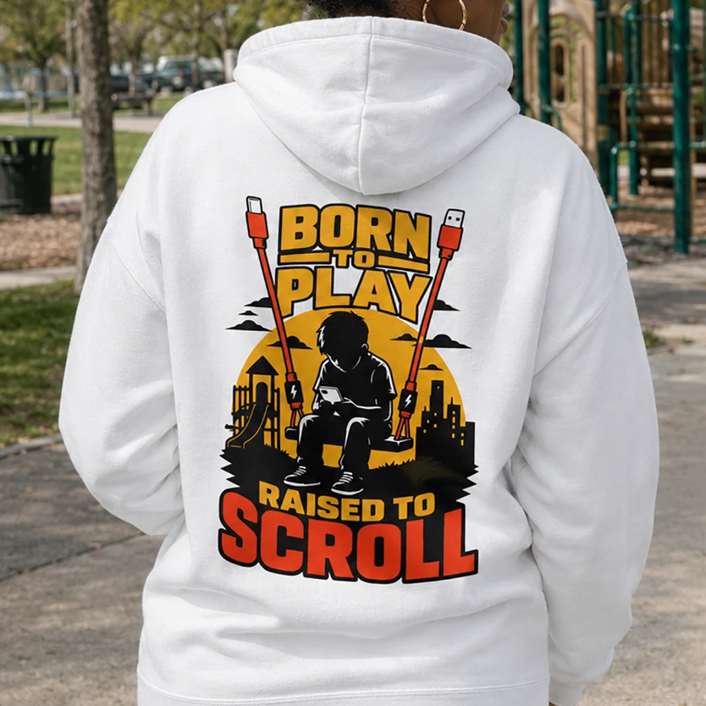 Born To Play Raised To Scroll - Child Phone Graphic Hoodie Apparel for Men and Women - Image 2
