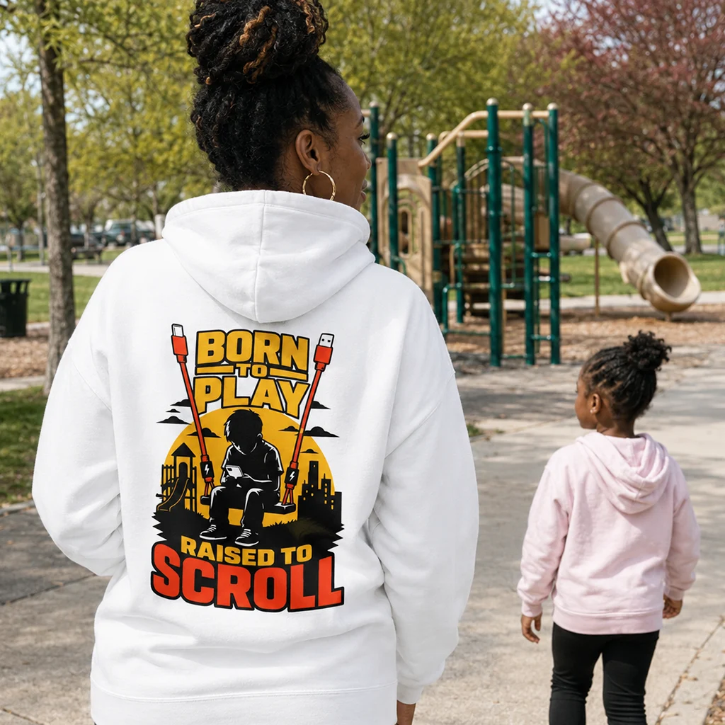 Born To Play Raised To Scroll - Child Phone Graphic Hoodie Apparel for Men and Women - Image 9