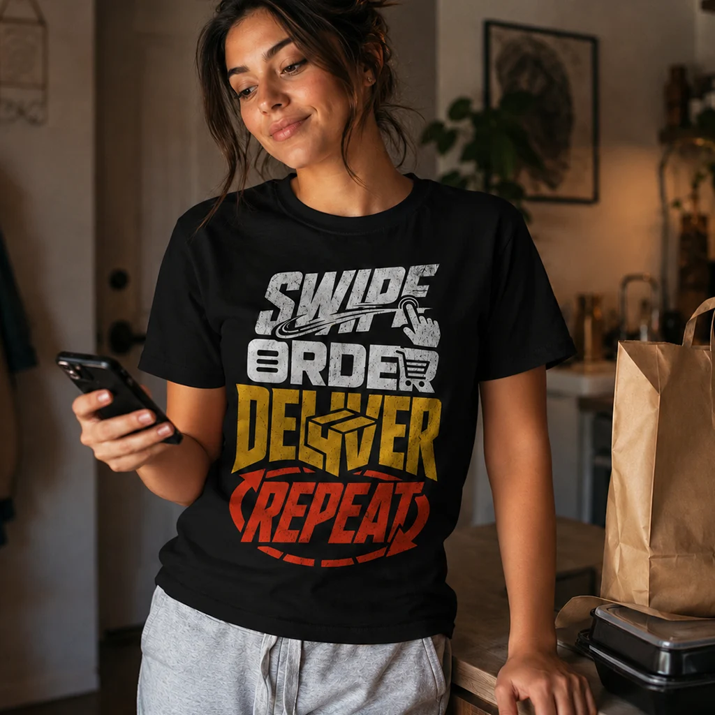 Swipe Order Deliver Repeat -Cycle Graphic Premium Streetwear Tee - Image 3