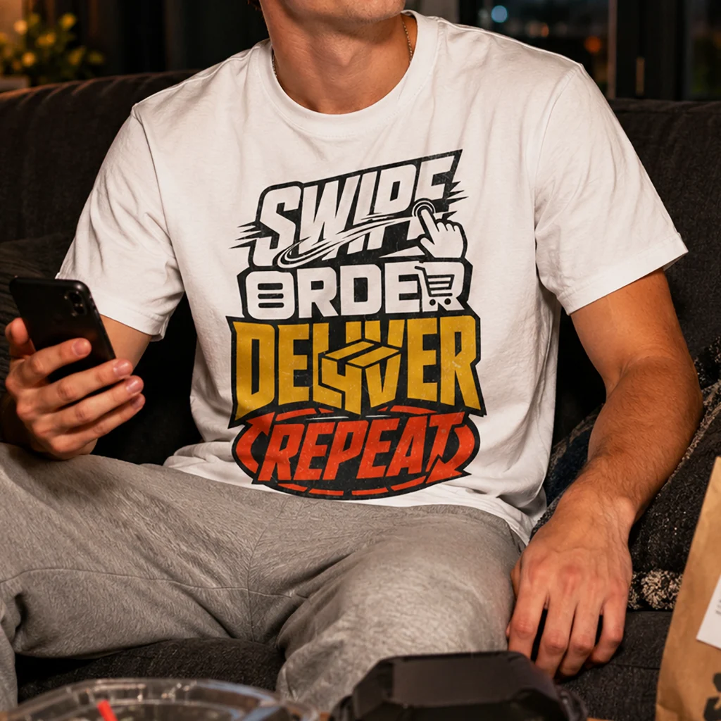 Swipe Order Deliver Repeat -Cycle Graphic Premium Streetwear Tee - Image 4