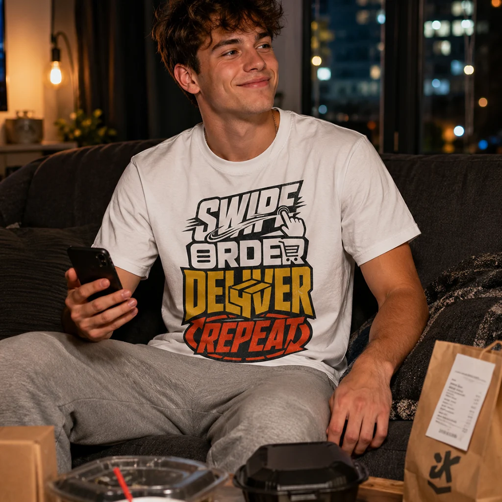 Swipe Order Deliver Repeat -Cycle Graphic Premium Streetwear Tee - Image 5