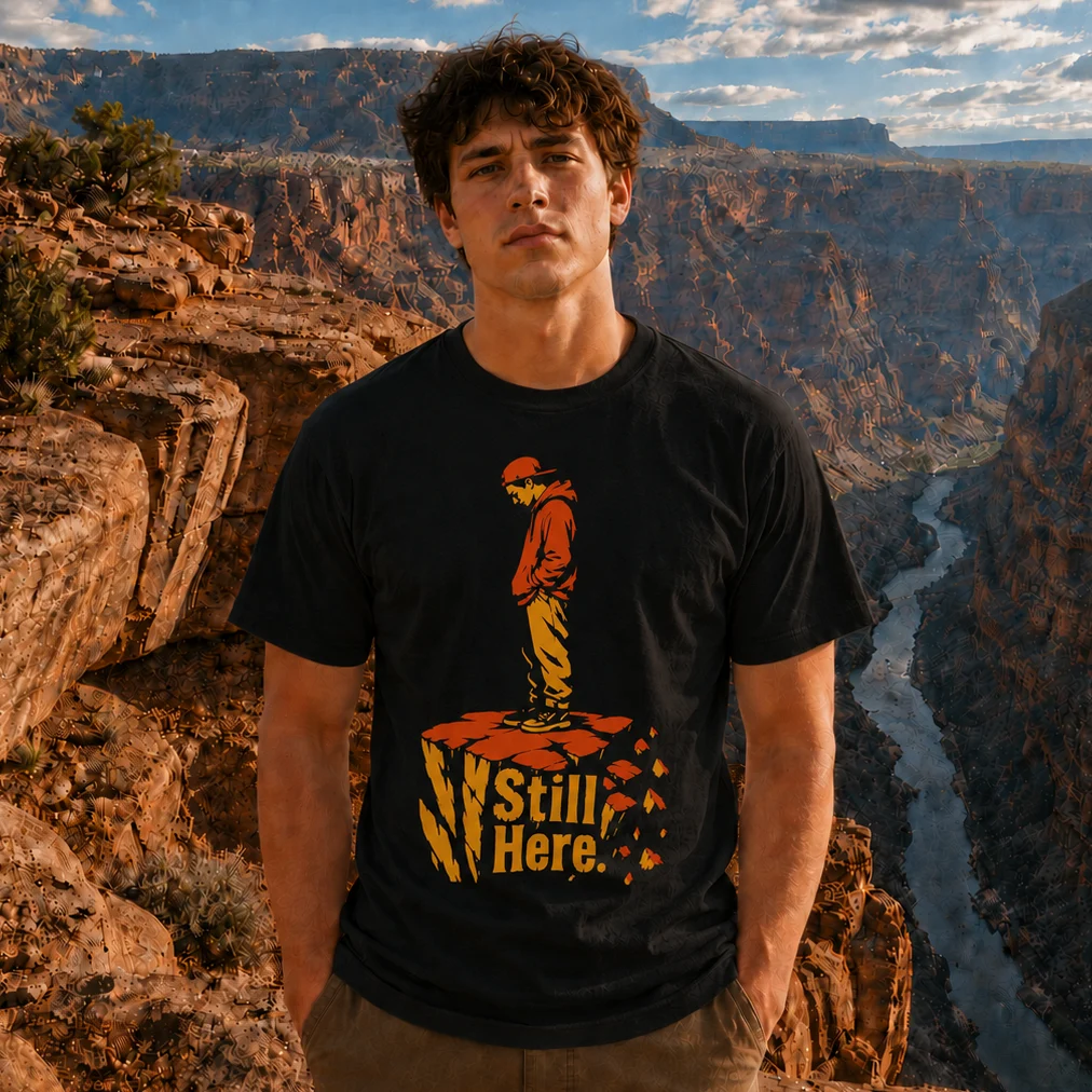 Still Here Crumbling Pillar - Premium Graphic Streetwear — Front T-Shirt - Image 2