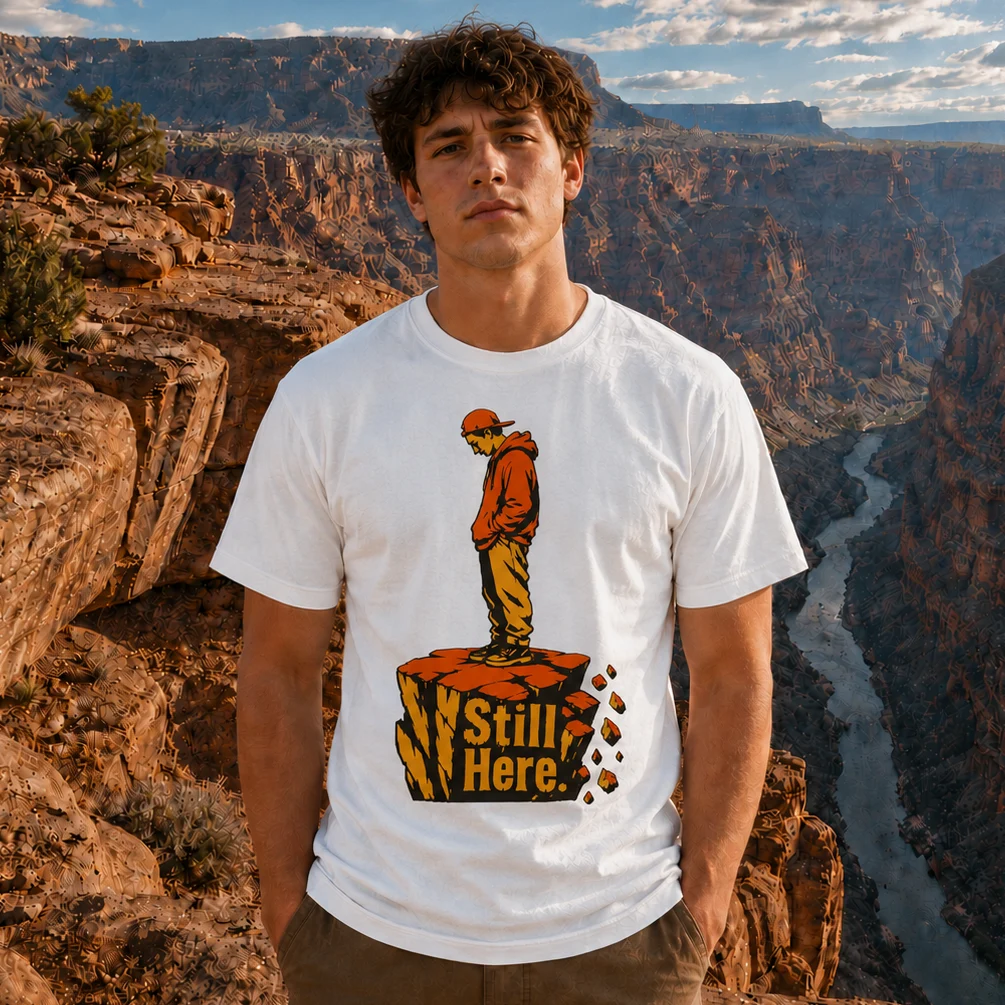 Still Here Crumbling Pillar - Premium Graphic Streetwear — Front T-Shirt - Image 4
