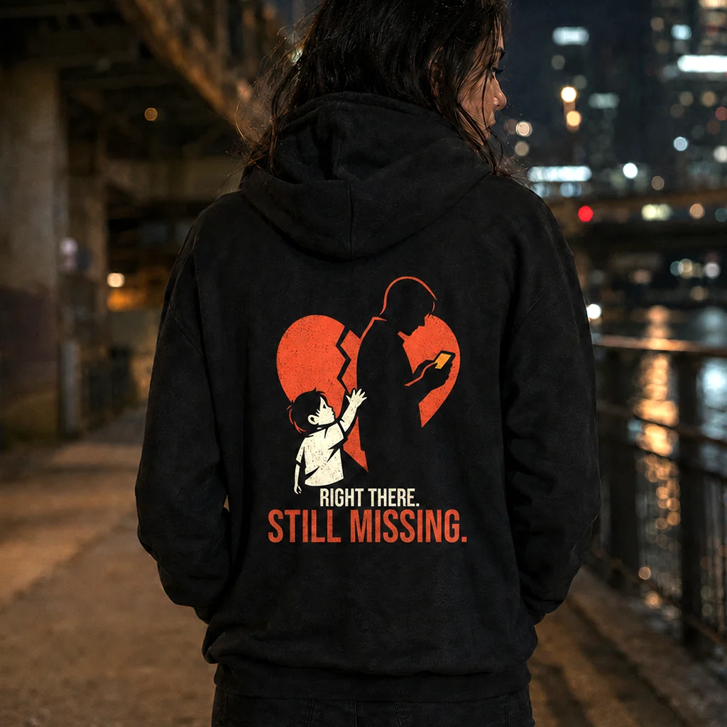 Right There Still Missing - Digital Disconnect - Premium Back Print Streetwear Hoodie - Image 3