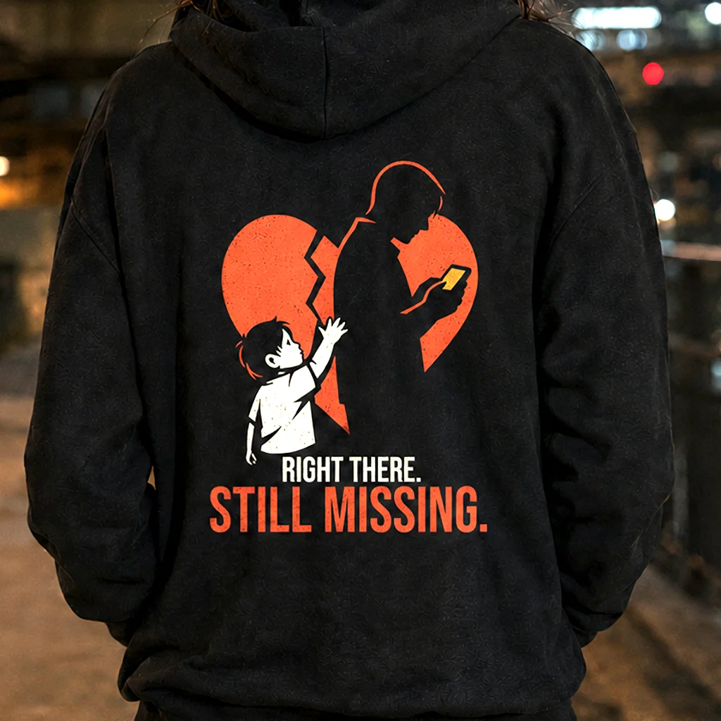 Right There Still Missing - Digital Disconnect - Premium Back Print Streetwear Hoodie