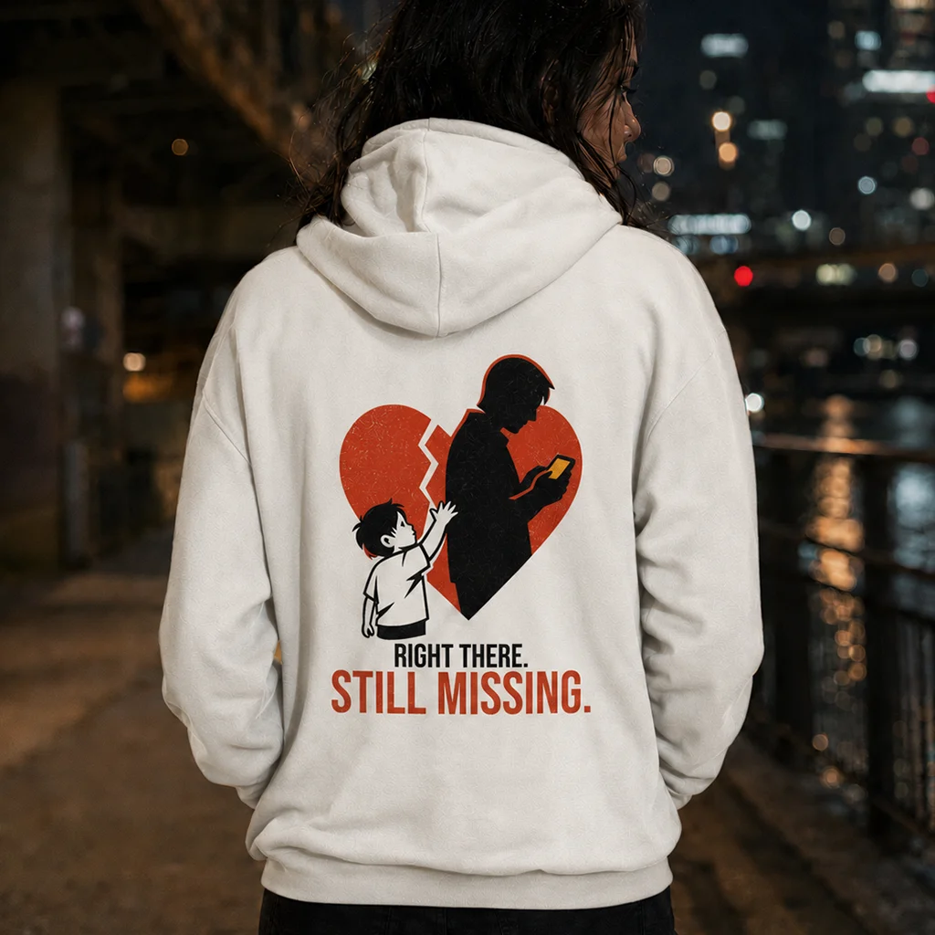 Right There Still Missing - Digital Disconnect - Premium Back Print Streetwear Hoodie - Image 4