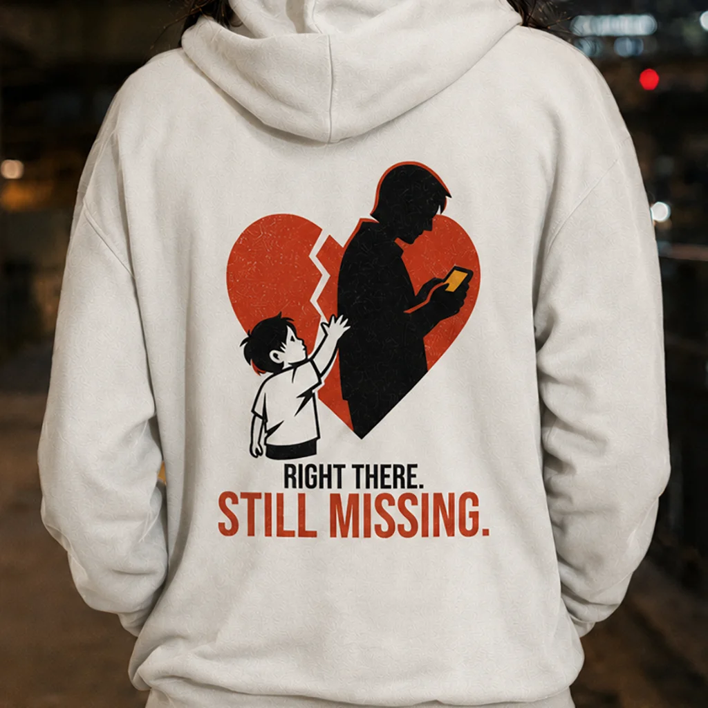 Right There Still Missing - Digital Disconnect - Premium Back Print Streetwear Hoodie - Image 10