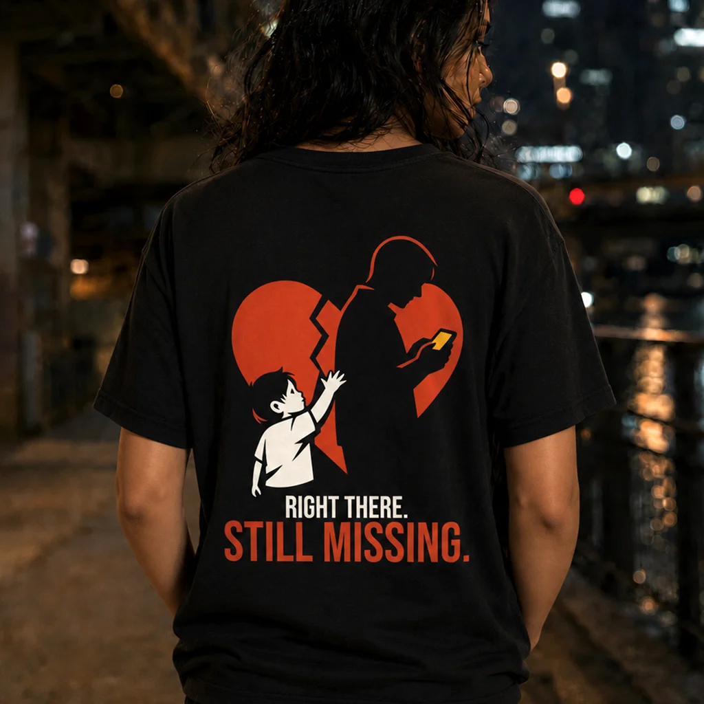 Right There Still Missing - Digital Disconnect - Premium Back Print Streetwear Tee - Image 3