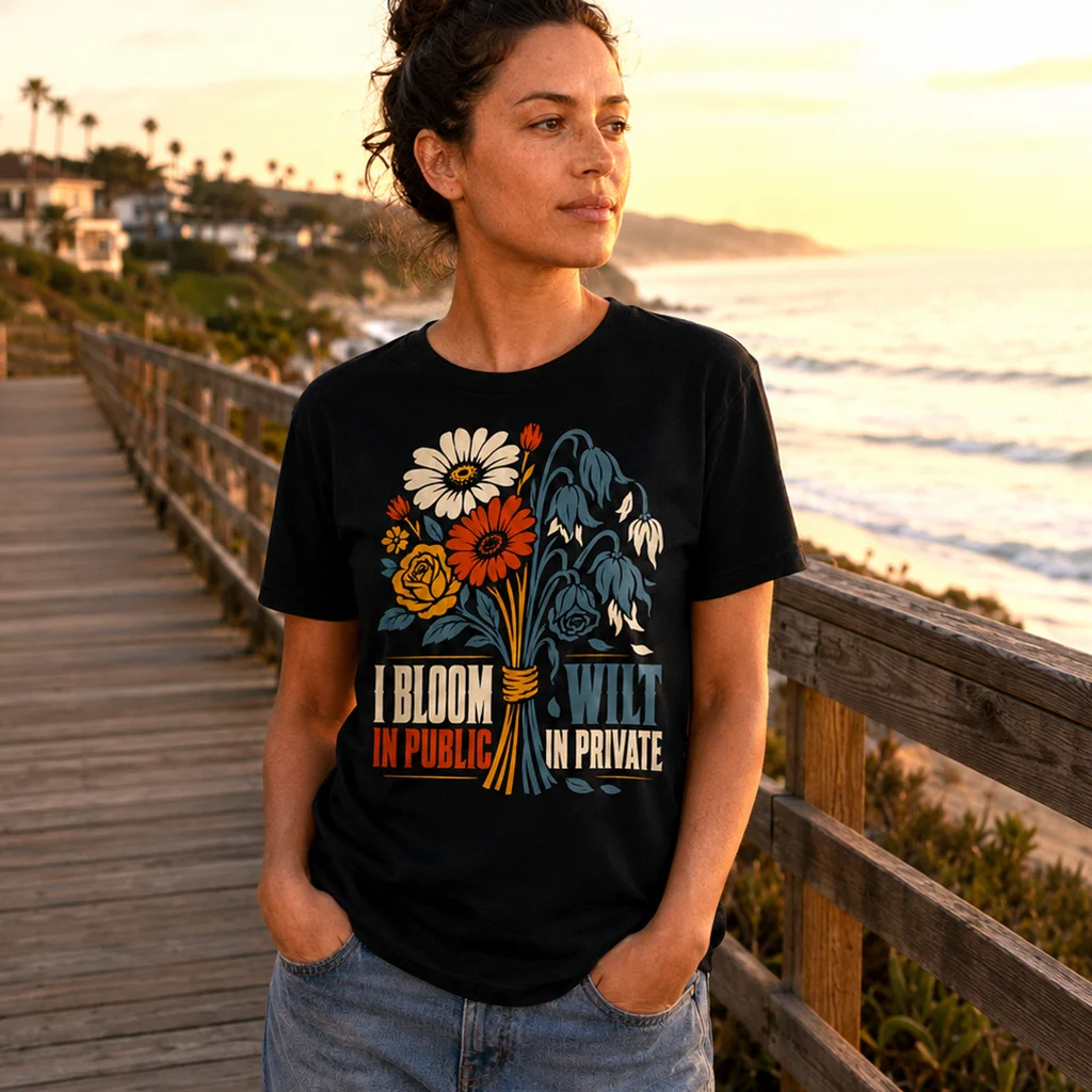I Bloom In Public Wilt In Private - Floral Streetwear Graphic Tee - Image 4
