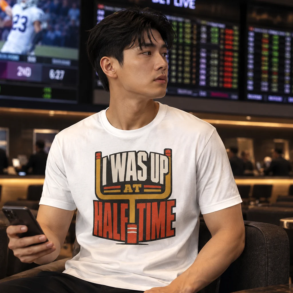 I Was Up At Halftime - Sports Betting Premium Streetwear Graphic Tee - Image 5