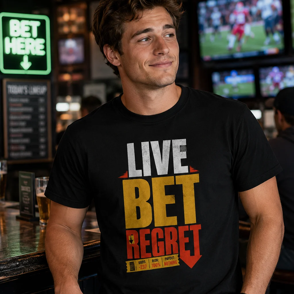Live Bet Regret - Game Day Sports Betting Graphic Streetwear Tee - Image 3