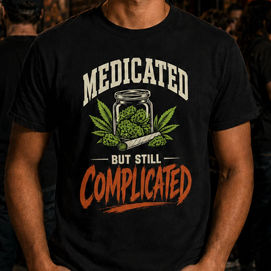 Medicated But Still Complicated - Cannabis Humor Premium Streetwear Tee - Image 3