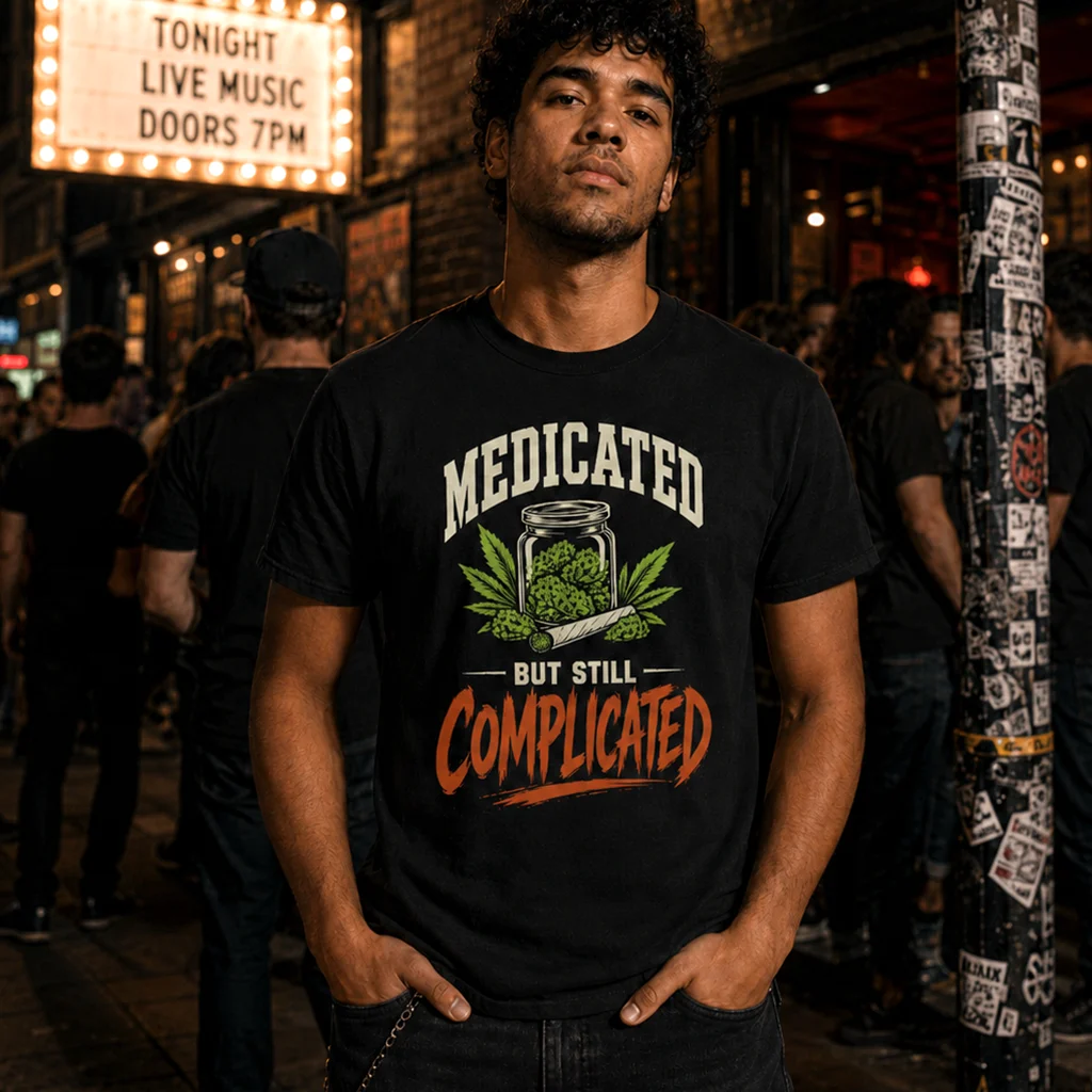 Medicated But Still Complicated - Cannabis Humor Premium Streetwear Tee - Image 4