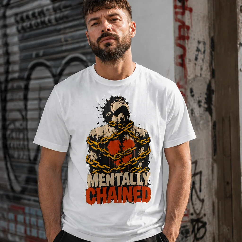 Mentally Chained Broken Soul - Grunge Illustration Premium Streetwear Tee - Image 5