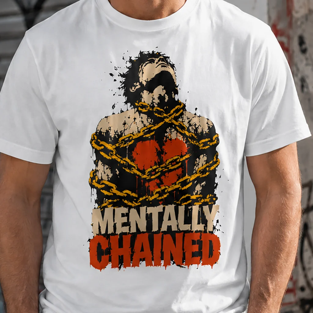 Mentally Chained Broken Soul - Grunge Illustration Premium Streetwear Tee - Image 4