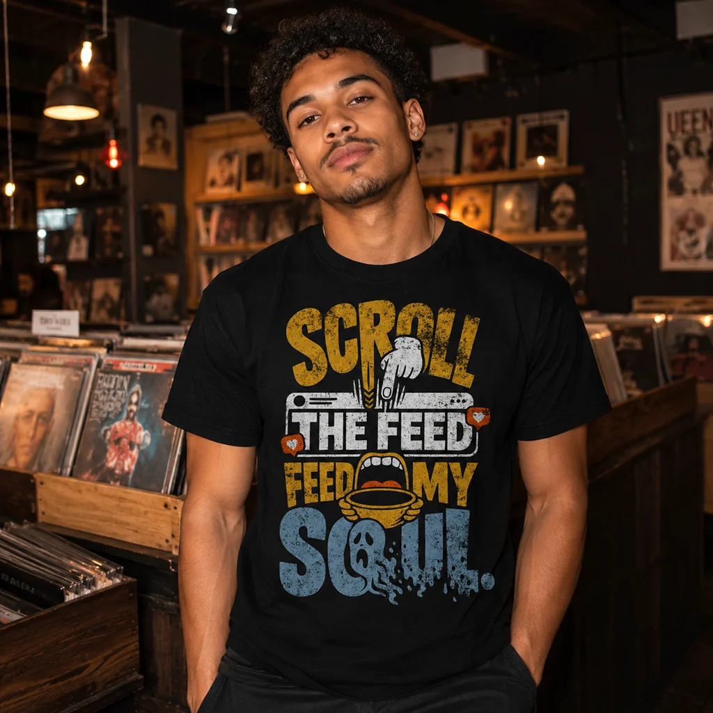 Scroll The Feed Feed My Soul - Social Media Graphic Tee Premium Streetwear - Image 3