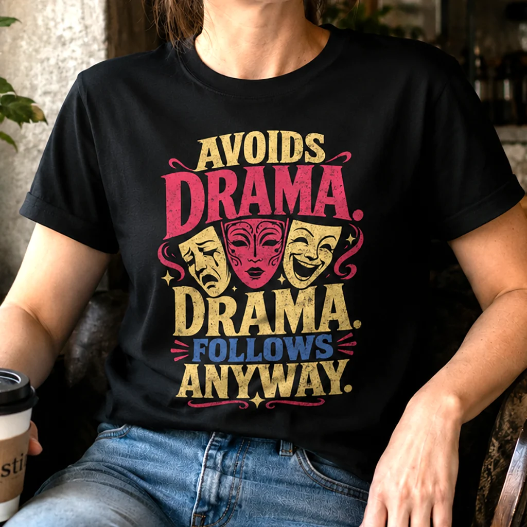 Avoids Drama. Drama Follows Anyway. | Personality Streetwear Premium Graphic Tee