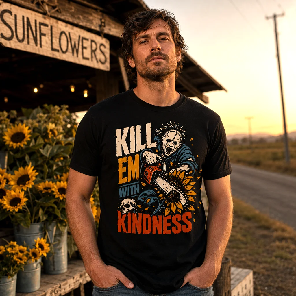 Kill Em With Kindness | Horror Humor Streetwear Premium Graphic Tee - Image 3