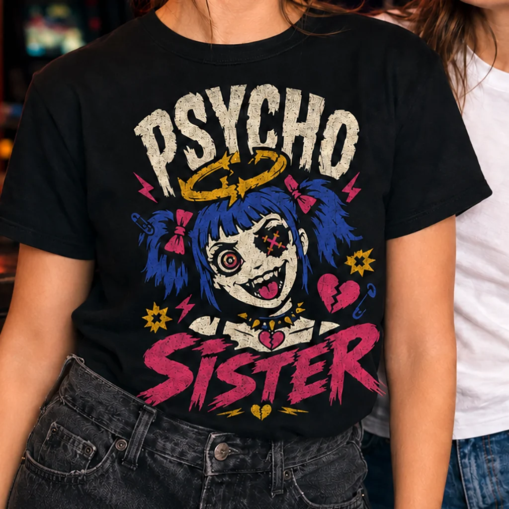 Psycho Sister | Dark Humor Alt Streetwear Premium Graphic Tee