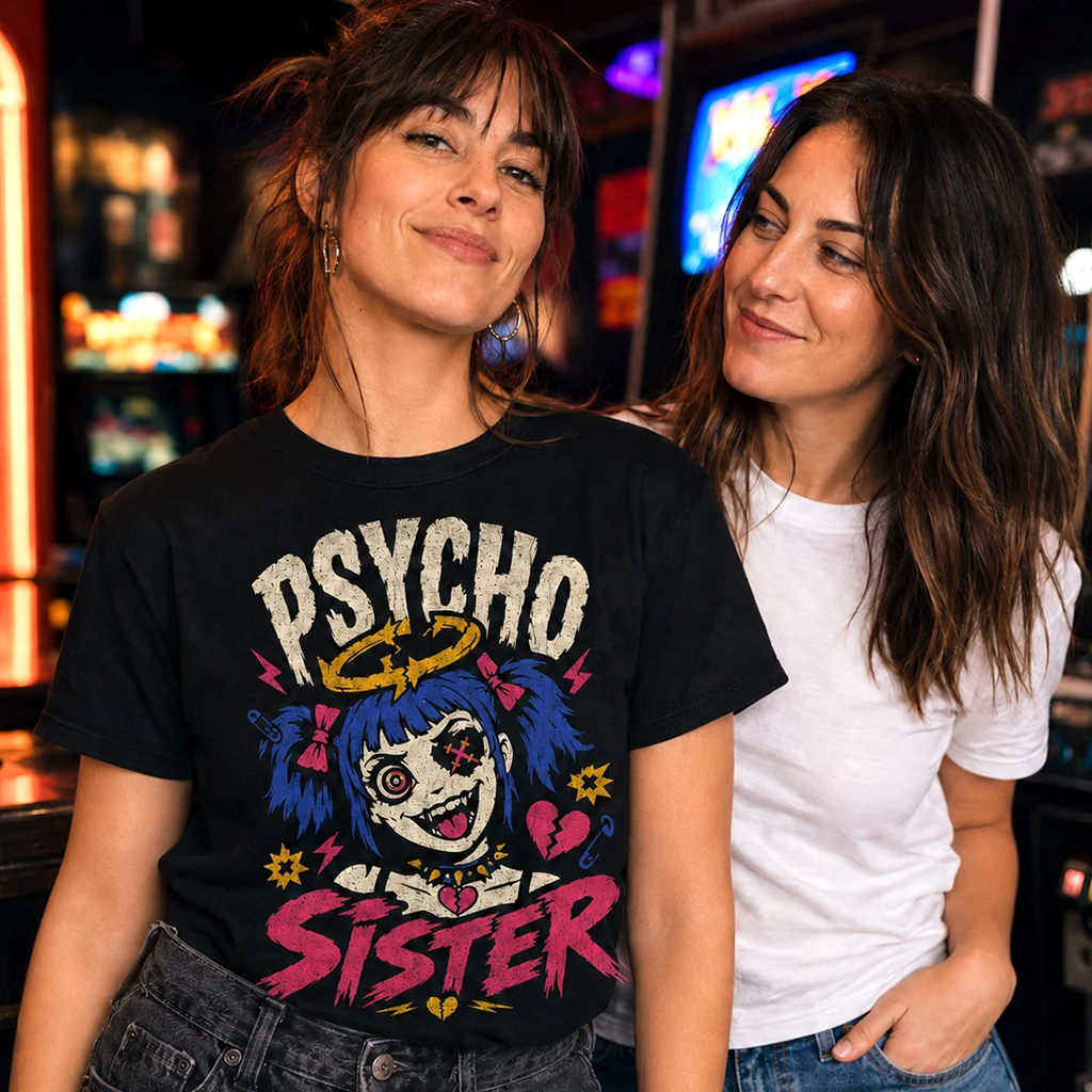Psycho Sister | Dark Humor Alt Streetwear Premium Graphic Tee - Image 3