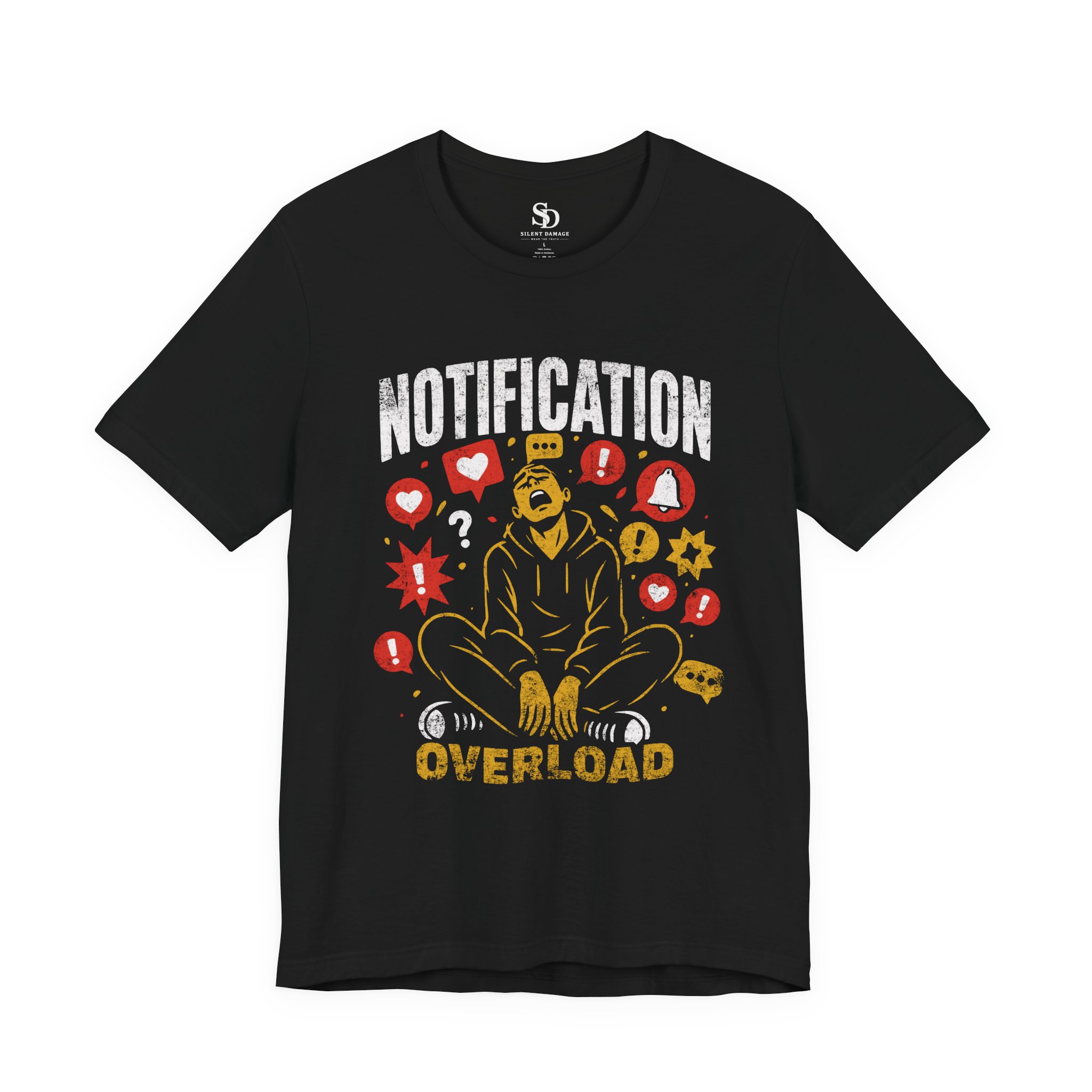 Notification Overload T-Shirt | Digital Anxiety Screen Addiction Graphic Streetwear Tee - Image 2