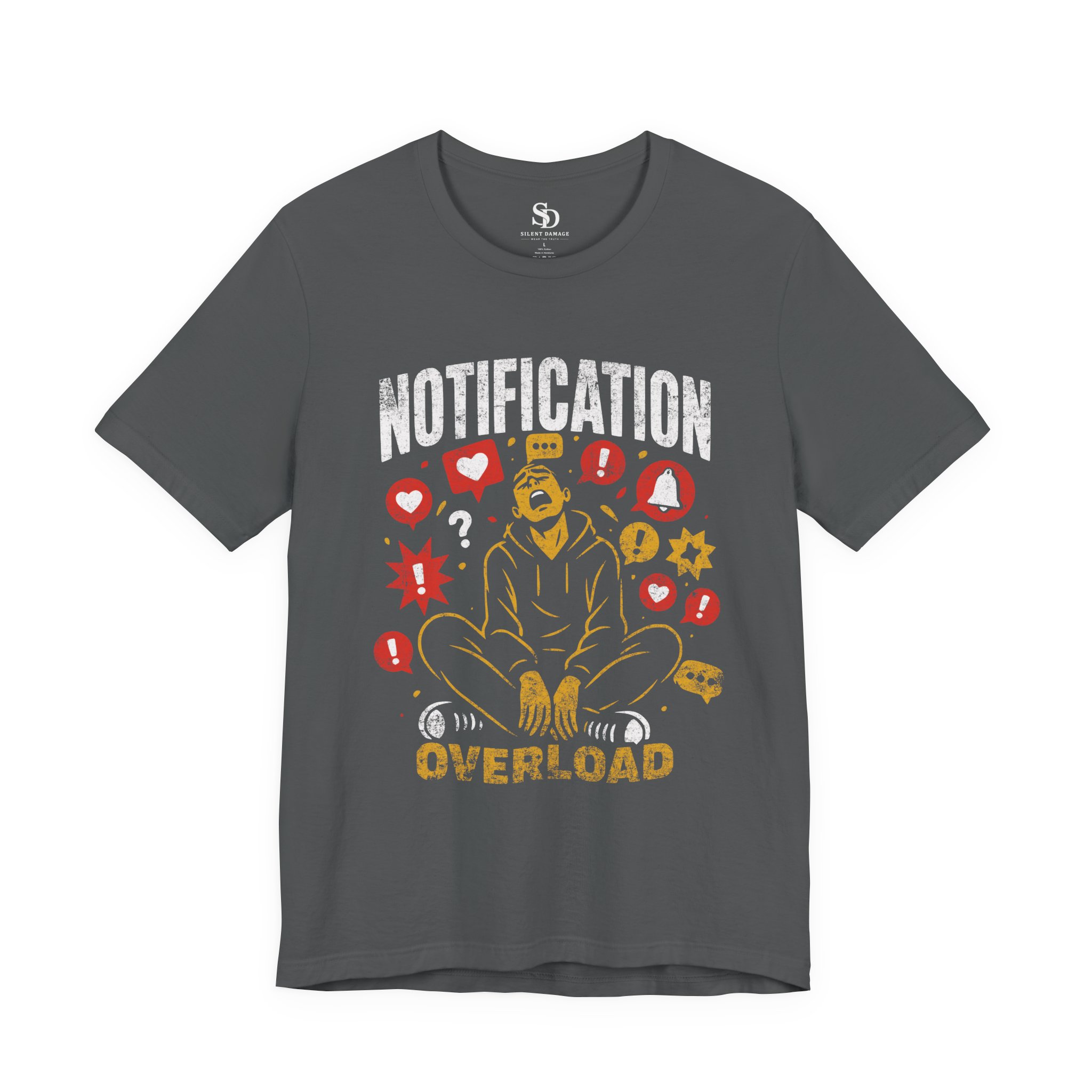 Notification Overload T-Shirt | Digital Anxiety Screen Addiction Graphic Streetwear Tee - Image 20