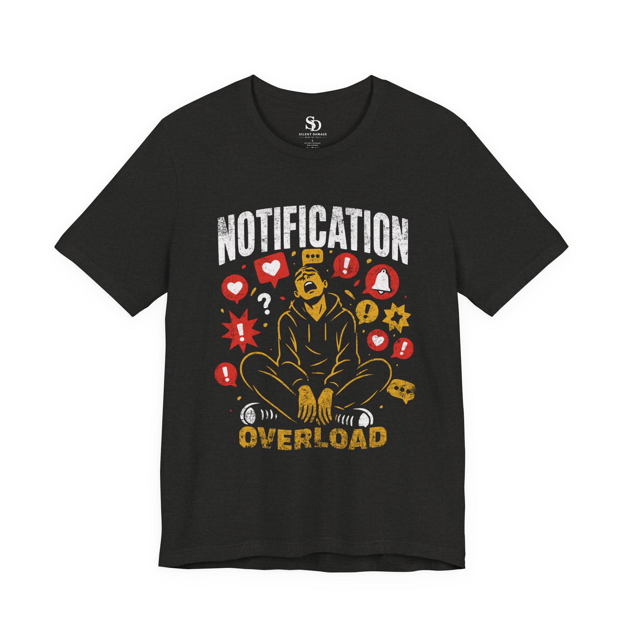 Notification Overload T-Shirt | Digital Anxiety Screen Addiction Graphic Streetwear Tee - Image 16