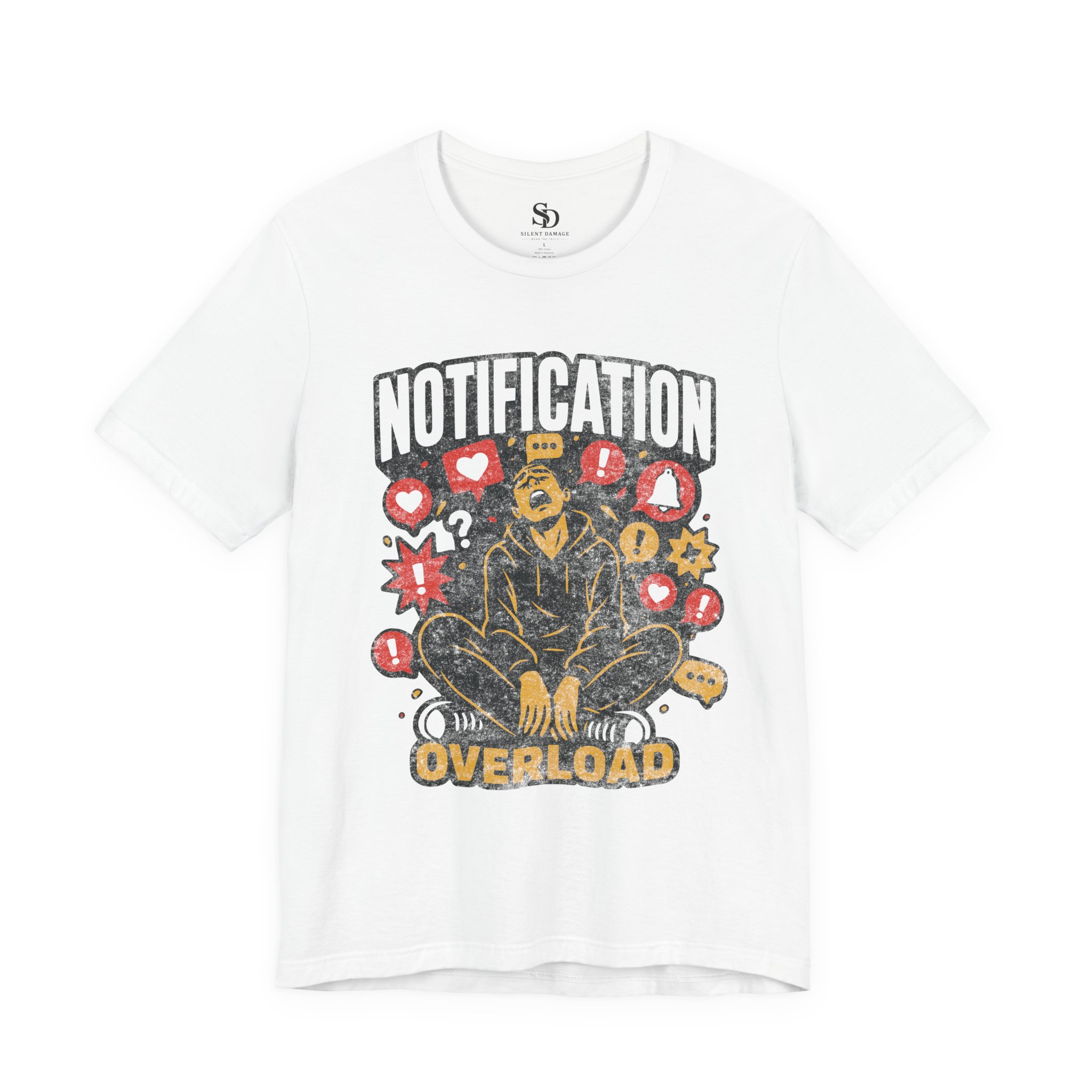 Notification Overload T-Shirt | Digital Anxiety Screen Addiction Graphic Streetwear Tee - Image 11