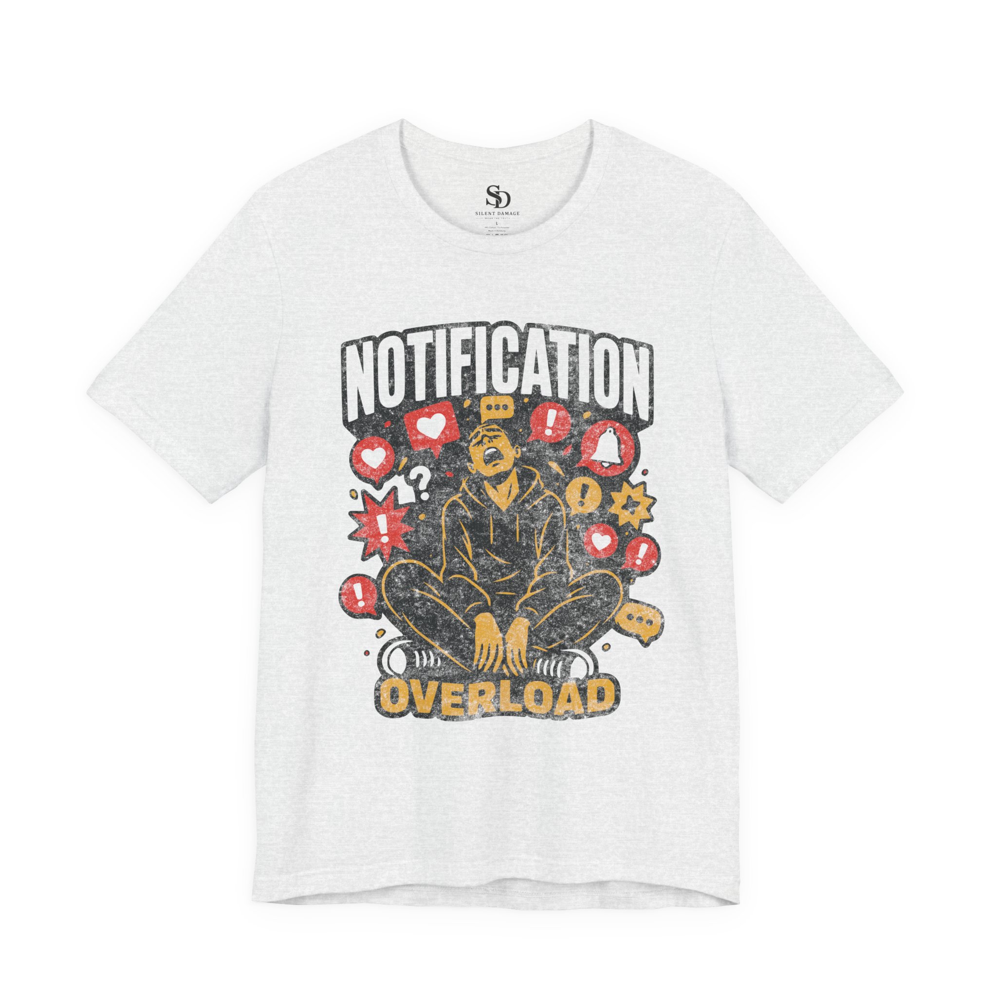 Notification Overload T-Shirt | Digital Anxiety Screen Addiction Graphic Streetwear Tee - Image 14