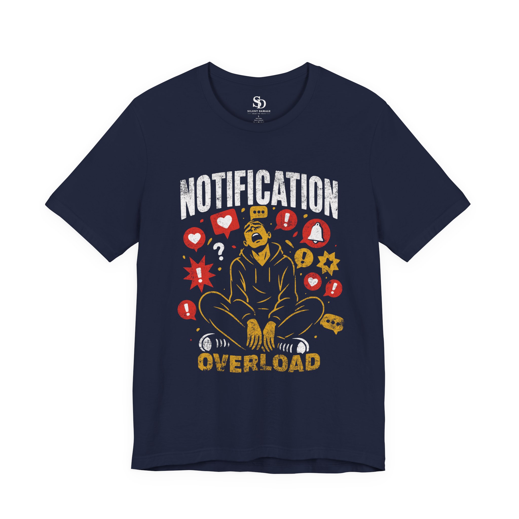 Notification Overload T-Shirt | Digital Anxiety Screen Addiction Graphic Streetwear Tee - Image 18