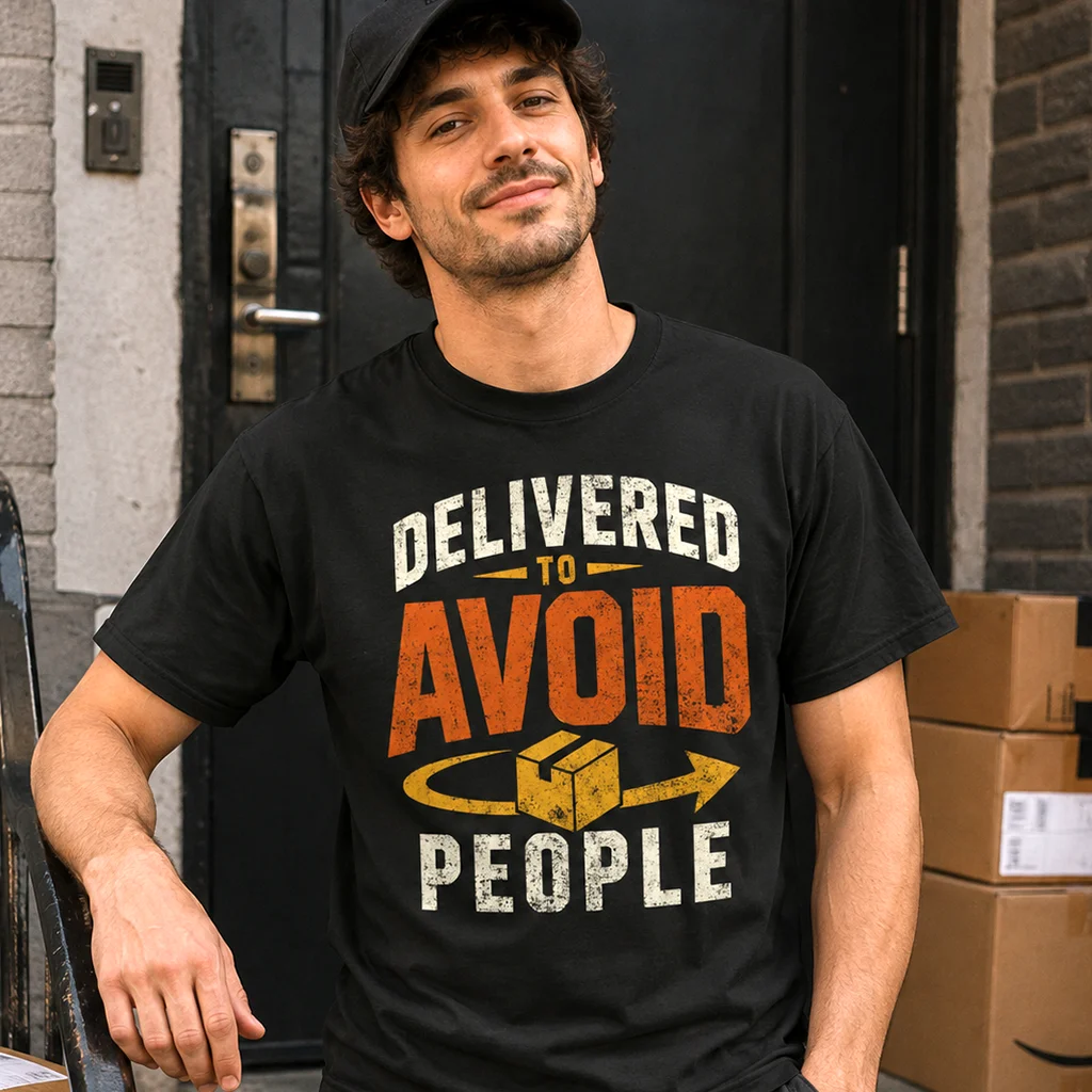 Delivered To Avoid People T-Shirt | Delivery Addiction Dark Humor Graphic Streetwear Tee