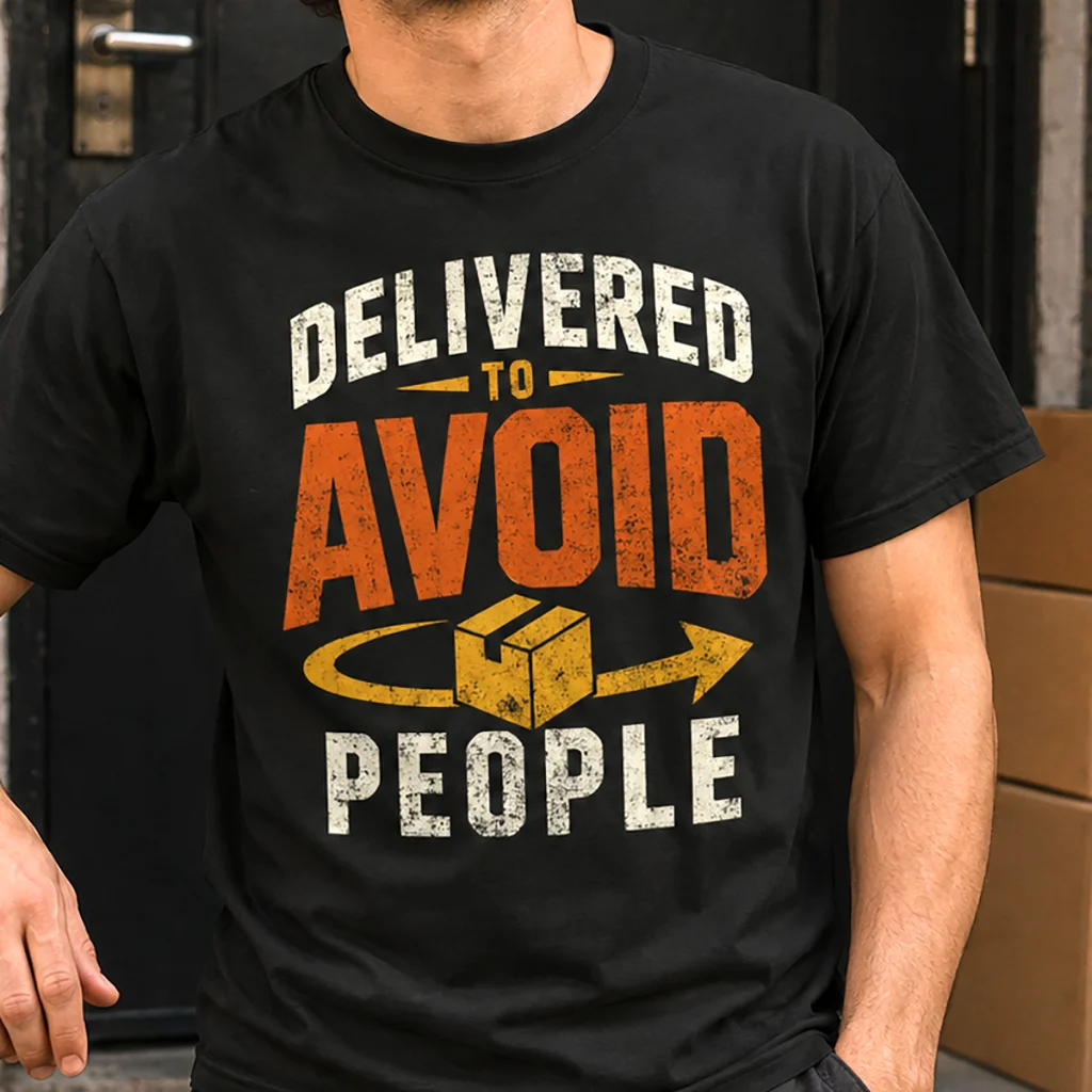 Delivered To Avoid People T-Shirt | Delivery Addiction Dark Humor Graphic Streetwear Tee - Image 5