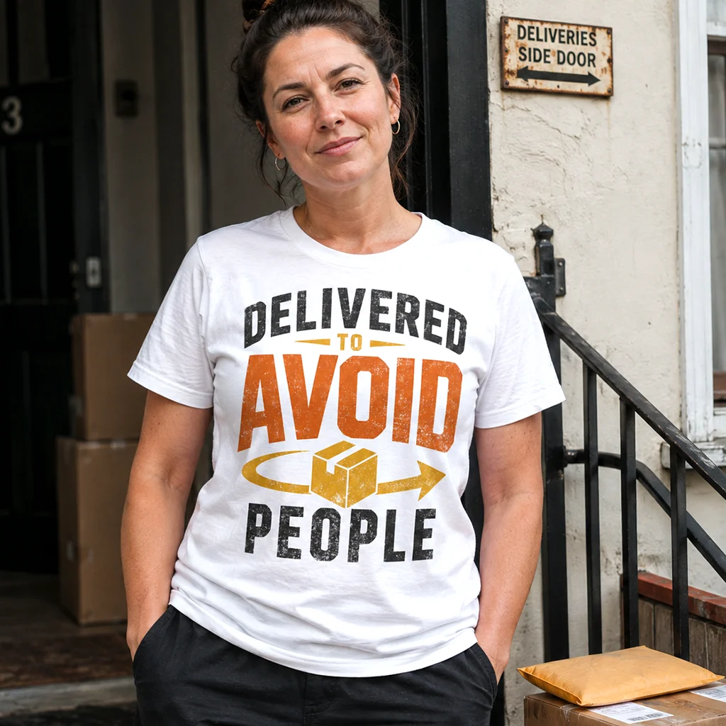 Delivered To Avoid People T-Shirt | Delivery Addiction Dark Humor Graphic Streetwear Tee - Image 3