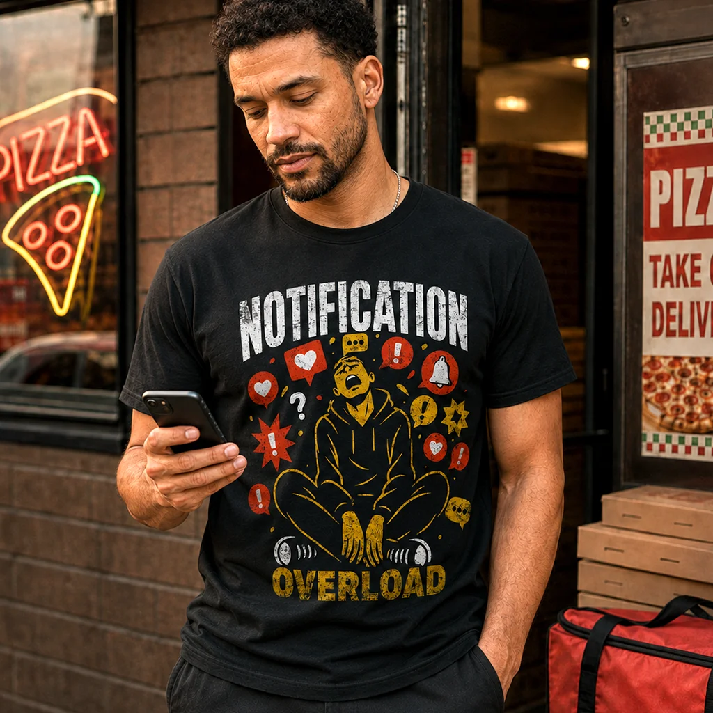 Notification Overload T-Shirt | Digital Anxiety Screen Addiction Graphic Streetwear Tee - Image 3