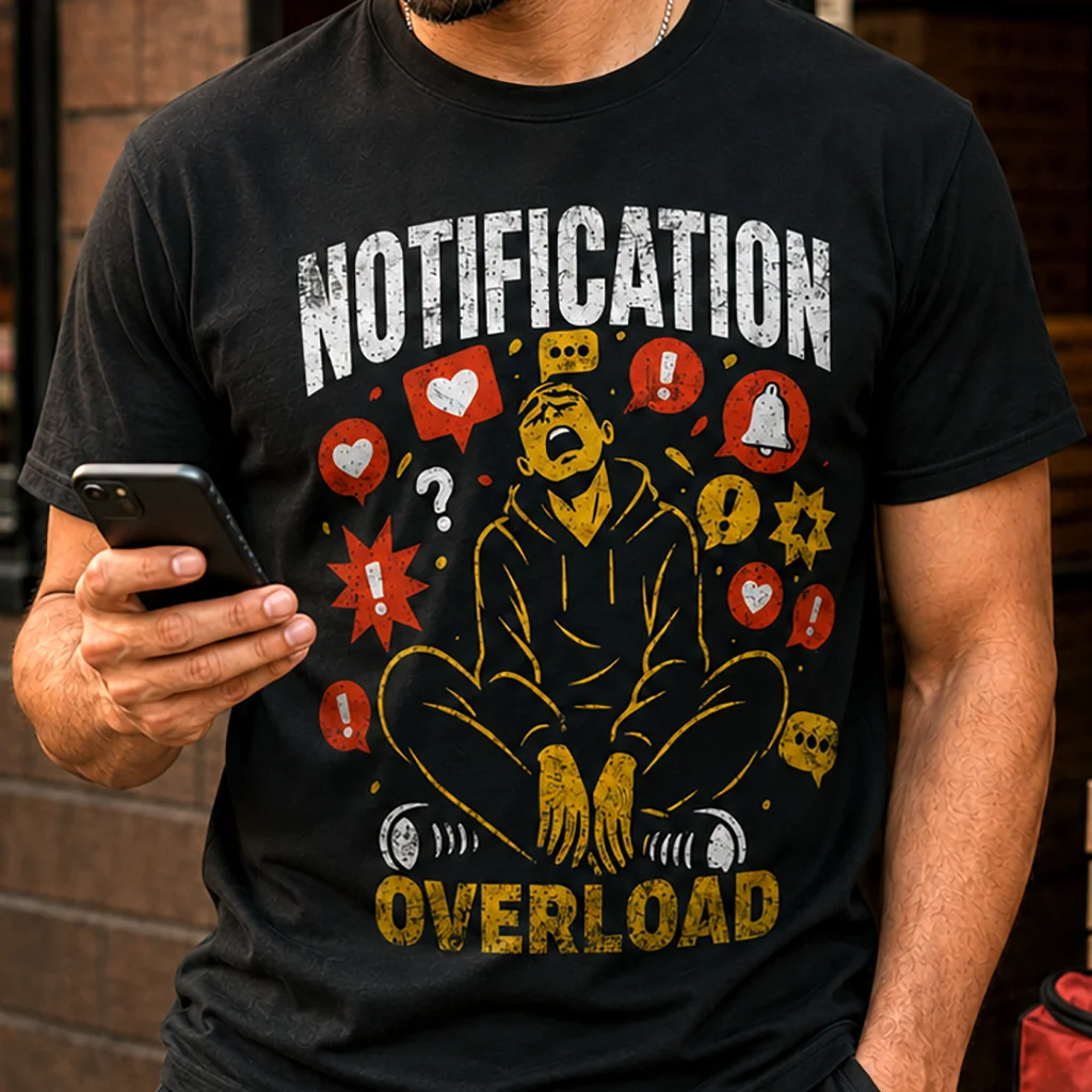 Notification Overload T-Shirt | Digital Anxiety Screen Addiction Graphic Streetwear Tee