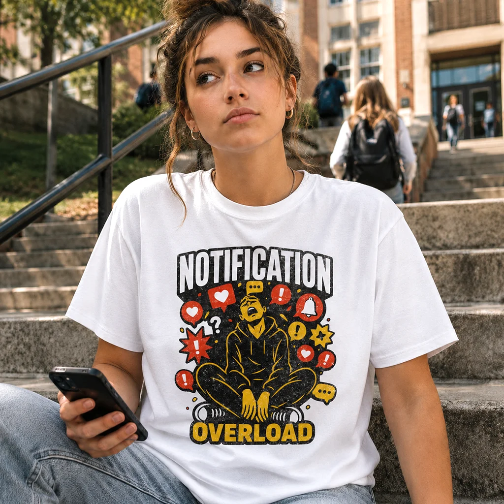 Notification Overload T-Shirt | Digital Anxiety Screen Addiction Graphic Streetwear Tee - Image 4