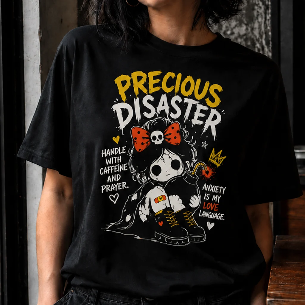 Precious Disaster | Caffeine Anxiety And Attitude Graphic Streetwear Tee - Image 4