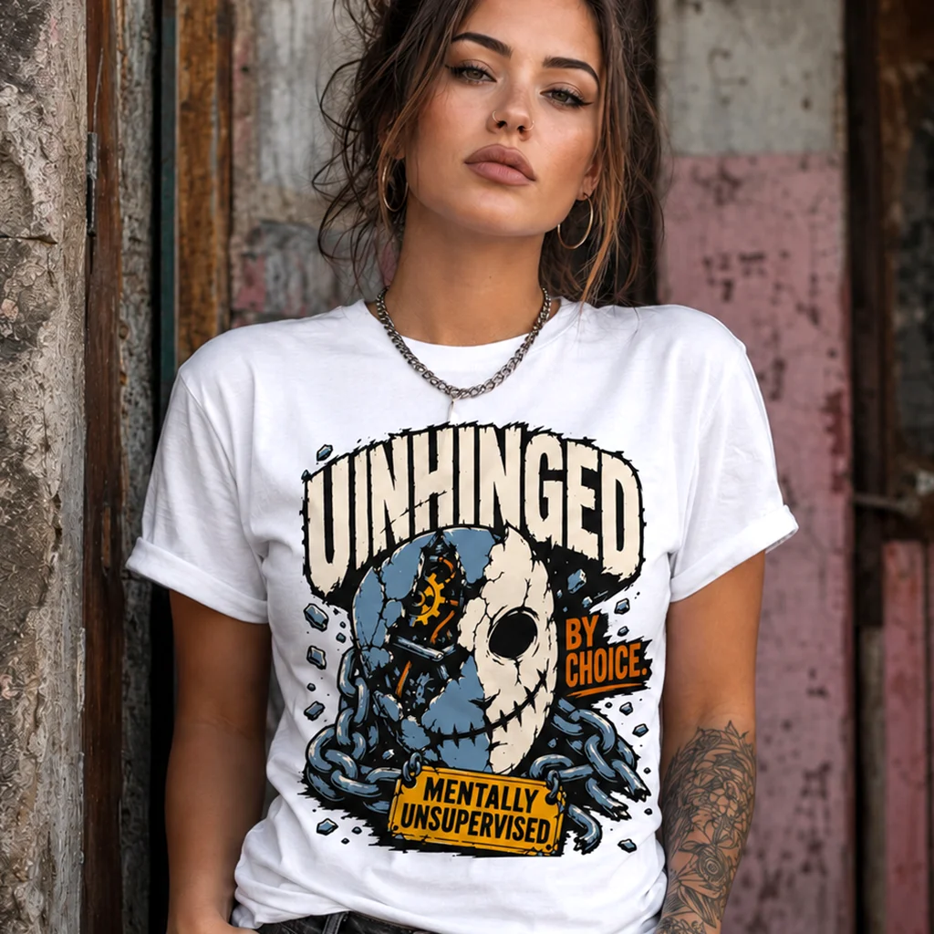 Unhinged By Choice T-Shirt | Mentally Unsupervised Graphic Streetwear Tee - Image 4